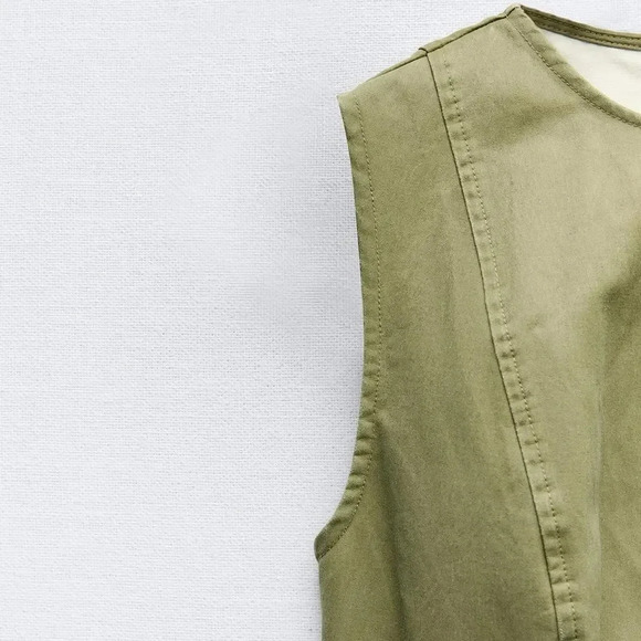 ZARA BELTED WAXED BLOGGERS FAMOUS GREEN DRESS - Picture 7 of 9